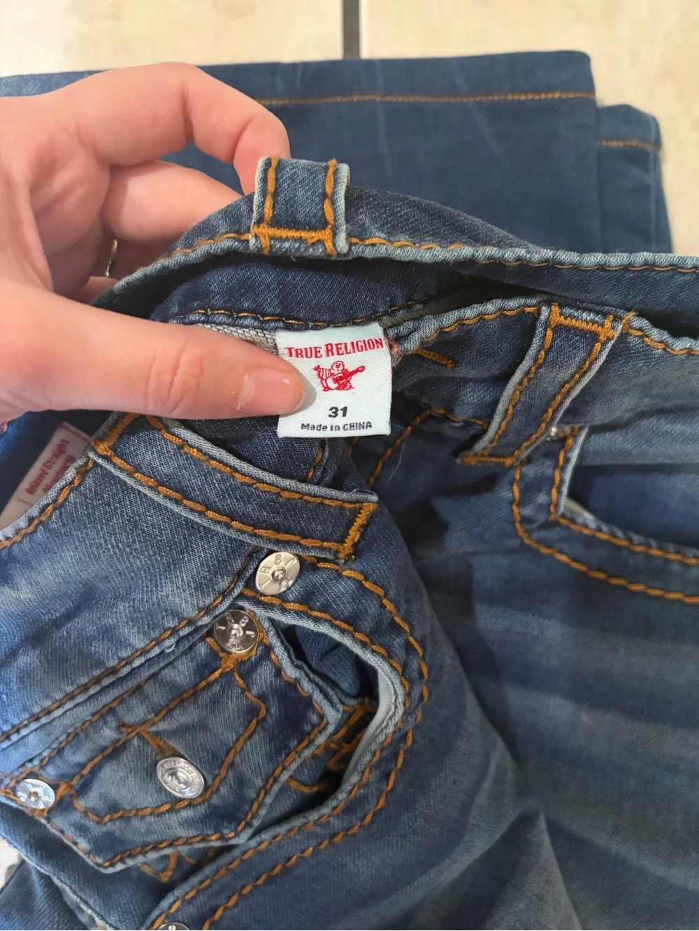True Religion Blue Denim Back Pocket Jeans